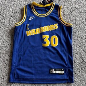 Nike Blue and Yellow Warriors #30 Basketball Jersey